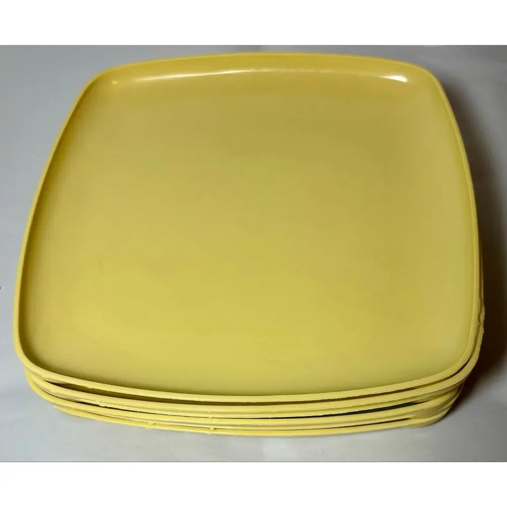 Vtg MCM Yellow Melamine/Plastic Tranquil Ware Byrd Set of 6 Dinner Plates 9”